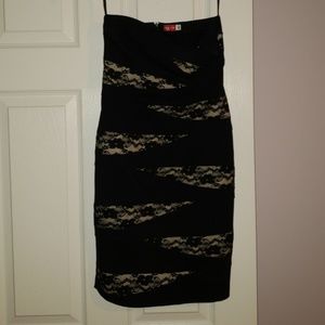 Black strapless lace dress